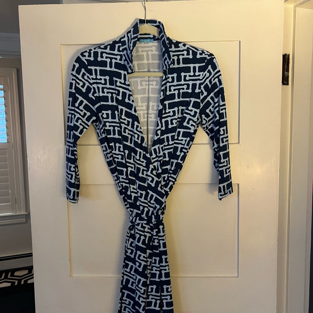 J McLaughlin Navy Blue Greek Key Dress Size Small